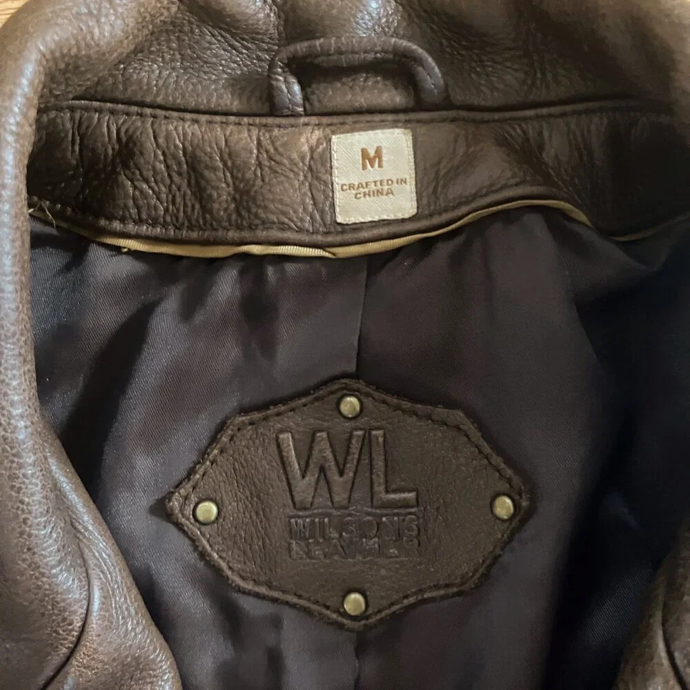 Wilsons Leather Brown Tailored Seam Distressed Pebbled Leather Blazer Jacket - Picture 10 of 10